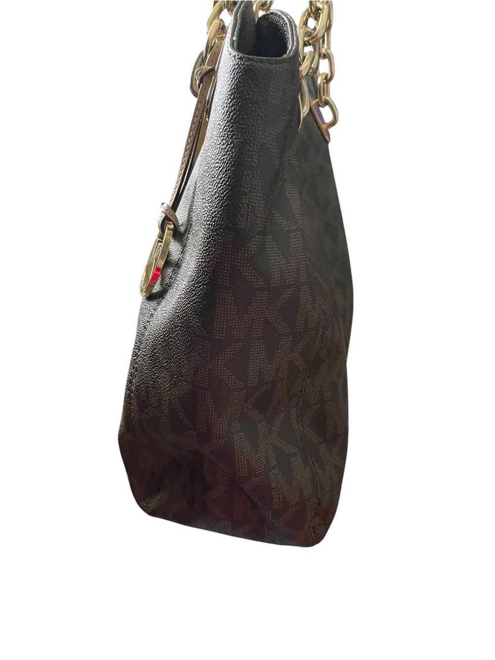Michael Kors Fulton Large Chain Shoulder Tote Monogram Signature Brown Black - Picture 4 of 10